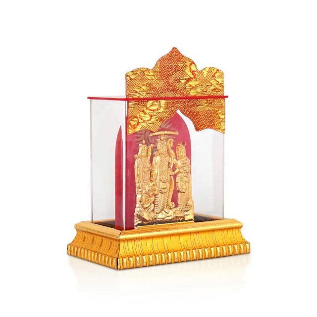 Golden Ram Darbar Statues/Hindu God Idol Acrylic Frame Showpiece | Car Dashboard | Office Table (10 x 8 Centimeters)