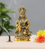 Hanuman ji Statue Sitting in Metal Hanuman ji Idol Bajrangbali Murti Sitting Pawan Putra Gift Article Decorative Showpiece for Pooja, Temple, Mandir, Home, Gifting- 1Pc, Gold