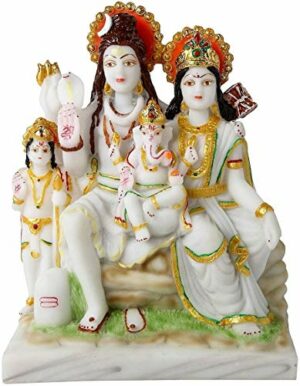 Marble Dust Lord Shiva Parivar | Mahadeva Family Idol, 8.5 Inches, Multicolor(White), 1 Piece