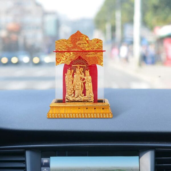 Golden Ram Darbar Statues/Hindu God Idol Acrylic Frame Showpiece | Car Dashboard | Office Table (10 x 8 Centimeters)