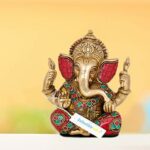 5.5" Brass Lord Ganesha Idol Statue for Pooja Home Decor, Ganesh Sculpture for Diwali Decoration