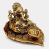 Ganesh Idol on Leaf - Lord Ganesha with Diya - Metal Diya for Diwali Decoration Items Home Decorative Gift Puja Gifts Corporate, Diwali Gift Item