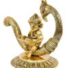 Metal Purely Handcrafted Ganesh Idol Ganpati Showpiece, Height 16 cm, Gold Antique, 1 Piece