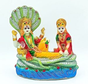 Polyvinyl Chloride Vishnu Murti Laxmi Narayanidol in Sheshnag, Unbreakable 19cm, Multicolour