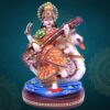 Goddess Maa Saraswati Idol, Saraswati Studydevi Murti Figurine Religious Pooja Gift Items and Murti for Mandir/Temple/Home/Office (Stone Work)(Orange Color)(HXWXL-19CMX12CMX07CM)(Resin)