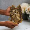 Radha Krishna Idol Showpiece Statue with Peacock Design Diya for Puja and Home Decor, Metal, Gold