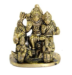 Brass Shiva Parvati Pariwar - Shiva Family | Shiva Bholenath Shankar Parvati Ganesh Ganesha Nandi Family Murti Idol Statue Sculpture - Small Size - 2.25" inches