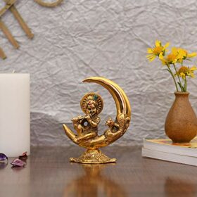 Baby Krishna Idol Murti Statue for Home Puja Decor - Gold Plated Krishna Idols on Moon Showpiece Decorative Gifts Set (Set of 1)