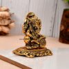 Designer Metal Lord Ganesha Statue Golden Brass Hindu God Ganesh Ganpati Sitting Idol Blessing Ganpati Sculpture for Home Diwali Puja Home Decoration Festival Gifts