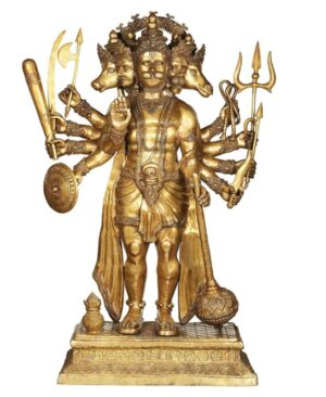 Efinito- Brass Astadhatu Made Five Faced Hanuman ji Idol Panch Mukhi Bajrang Bali Idol to Protect from Shani and All Kind of Negative Energy (Gold, Standard) (14 cm)