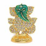Ganesh Idol on Leaf Patta Statue, Green Gold Metal, Home Decor, Car Dashboard, Mandir Pooja, Temple Showpiece