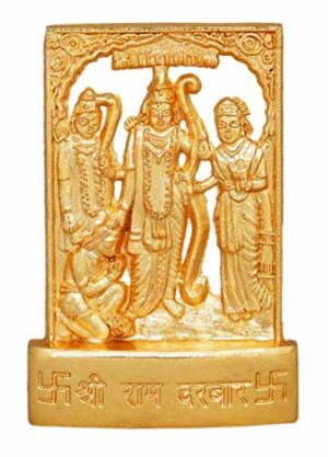 Golden Ram Darbar for Car Dashboard - Metal Statue - 3 x 1.7 x 0.5 inches (UD43)