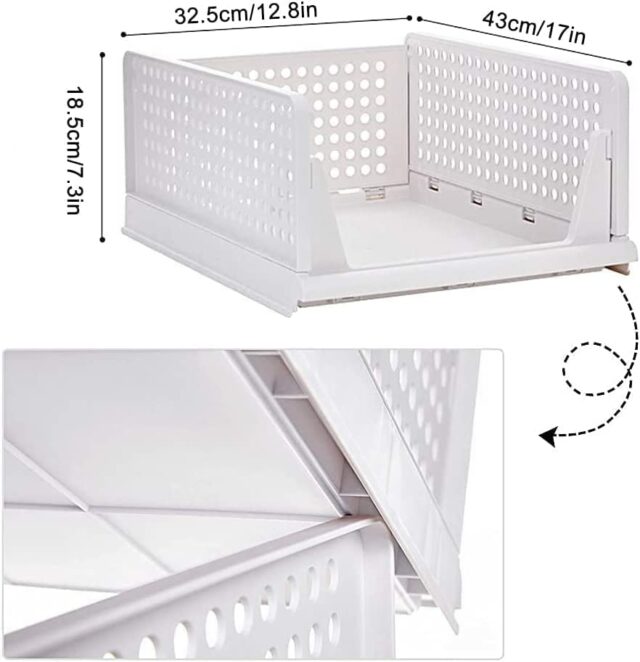 Polypropylene 3 Pieces Wardrobe Organizer for Storage/Foldable & Stackable Closet Basket/Cupboard Organizer for Clothes/Almirah Space Saver(White)