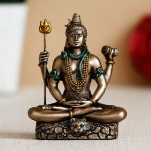 Meditatin Lord Shiva Cold Cast Bronze Resin Decorative Figurine, Brown and Golden, One Size (UBKC240)