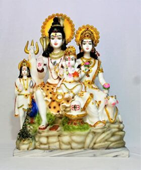 Marble Dust Lord Shiv Parivar | Shiv Family Idol, Multicolor (White), 18 Inches, 1 Piece