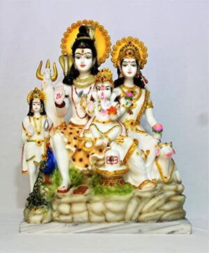 Marble Dust Lord Shiv Parivar | Shiv Family Idol, Multicolor (White), 18 Inches, 1 Piece