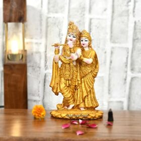 Radha Krishna ji Jugal Jodi Murti Poly Resin, Marble Crush for Home Mandir Temple Showpiece Idol Statue Gifts Home Decor Temple Pooja Golden