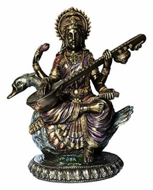 Cold Cast Saraswati Murti, Idol for Home, Statue Showpiece Gift (L x B x H : 19 x 12 x 20) cm, Multicolour,1 Piece