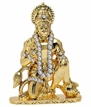 Lord Hanuman Idol Bajrang Bali Ashirwad Idol (B-50) Antique Gold Metal Statue for Home D?cor Car Dashboard Mandir Pooja Murti Temple Puja Office Table Showpiece