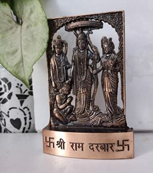 Metal Ram Darbar Auspicious Indian Art Statues Idol for Car Dashboard Mandir Pooja Murti Temple Puja Home Decor Office Showpiece (Copper Finish)