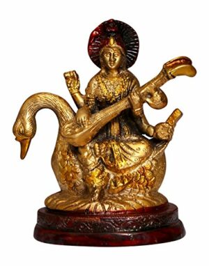 Goddess Maa Saraswati Idol For Home & Office Temple IVeena Statue I Sarasvati Mata IDevi Ma I Office God Idols I Living Room I Guest Room I Study Table I Home Decor l Temple ( 4.5 X 5 Inch)( Multicolour) Weight 1 Kg