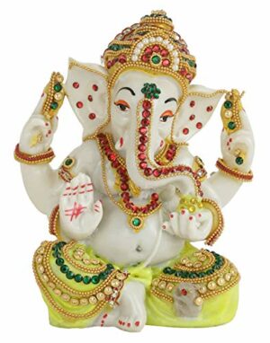 Decorative Ganesha Idol Statue Showpiece Figurine (Resin, Multi, 15 cm x 14 cm x 7 cm) - Diwali Decoration Items for Home Decor Mandir Living Room Pooja Room Office Table Gifts