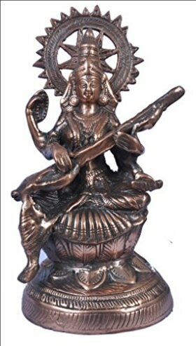 Goddess Saraswati in Gun Metal Copper Color God Idol by Efinito
