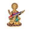 Maa Saraswati Idol Sitting with Vina/Saraswati MATA Brass Idol for Puja (Height: 5")