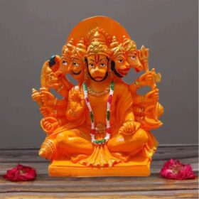 Panchmukhi Hanuman Statue or Murti Resin for Car,Home,Office|Orange Sankat Mochan Balaji Bajrangbali Idol for Pooja Temple,Mandir Showpiece Vastu Gift Decoration Feng Shui(6? in.)