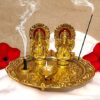 Golden Color Plated Aluminium Laxmi Ganesha Idol with Platter Plate for Puja and Diwali Decorations