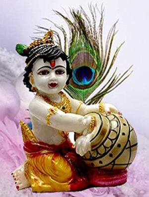 Hand Carved Baby Krishna Resin Idol Sculpture Statue Size 7 Inches for Home Decor & Gift Items - Black and Golden
