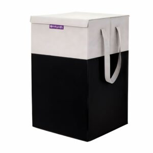 PrettyKrafts 75 LTR Laundry Basket for Clothes with Lid | Laundry Bag Foldable | Laundry Bag for Clothes | Clothes Basket | Basket for Clothes Storage | Toy Storage Basket | 36x36x53cm | Black