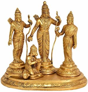 Brass Ram Darbar Murti for Home D?cor Bhagwan Ram Darbar with Sita Laxman Hanuman Idol Statue for Mandir Temple on Carved Base in Gold Color