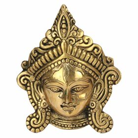 Brass Metal Durga MATA Maa Face Mask Idol Statue Murti for Office Home Decor Wall Mount Evil Eye Vastu Protection Size 6.5 Inch (Gold, 6.5)