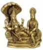 Brass Idol | Statue of Lord Vishnu Laxmi On Sheshnag | for Home & Office | Gold | Antique | H x L x B - 4 x 3.5 x 2 inches |