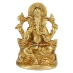 Brass Lord Ganesha Idol Sitting on Singhasan with Left Leg Folded Metal Statue for Home Office Entrance Decor Diwali Pooja