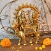 Brass Shiva Idol God Shiva Parvati Idol Sitting On Nandi Statue Diwali Decor Gifts(Size 7.5 x 5 Inches).
