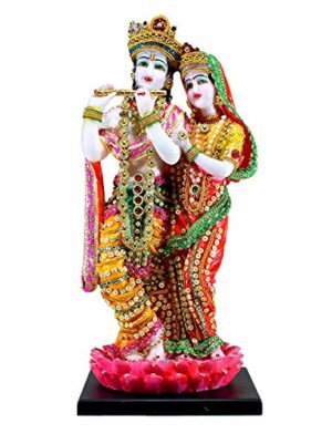 Radha Krishna Kishan Standing on a Lotus Murti Idol Statue Sculpture - Resin - 16" Inches