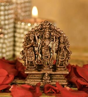 Pure Copper Handmade Lord Ram Darbar Murti | Rama Sita Lakshman Hanuman Statue | Ram Parivar Murti for Home Temple Blessing, Happiness, Health, Wealth | Small Size 2.65 Inch