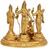 Brass Ram Darbar Idol Statue for Home Decor with Sita, Laxman, Hanuman on Carved Base in Gold Color