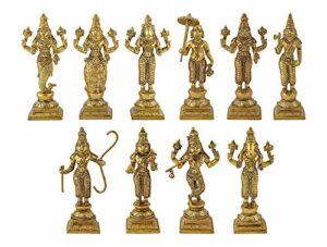 Brass Dashavatara Dasavatharam of Lord Vishnu Statues Ten Incarnations Avatars Idol Murti for Mandir Puja Temple -Height 6 Inch