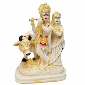 Resin Lord Radha Krishna Statue, 5 inches, Yellowish, 1 Piece