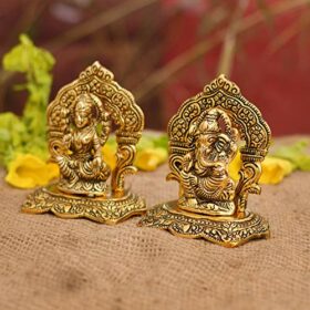 Laxmi Ganesh Set Idol Showpiece Metal Gold Plated Lakshmi Ganesha Idols for Diwali Gifts Puja (Set 1)