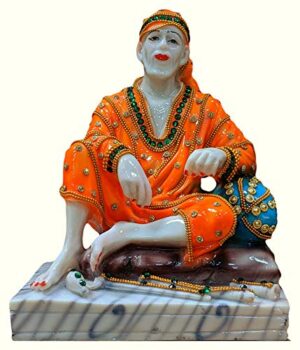 Resin Lord Sai Baba Statue Idol Murti Gift Showpiece (17.5 x 12.5 x 22.5) cm, Orange, 1 Piece