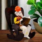 Ganesh Idol Polyresin Figurine on Rocking Chair, Vinayagar Statue, Lord Ganesh Statue for Home Decoration, Ganpati Murti