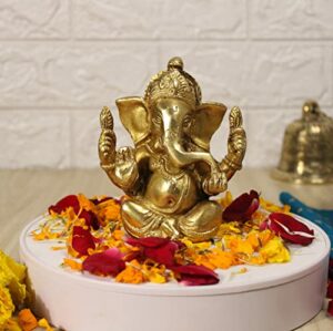 Brass Lord Ganesha Ganpati Religious Statue Idol Ganesh Murti Home Decor for Puja Size - Height 4.5 Inches.