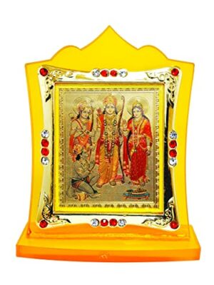 Acrylic Temple for Car Dashboard, Home and Office Decoration| Stoned Dial Metal Frame (Ram darbar)