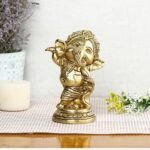 Brass Ganpati Idol Sculpture, 5'' x 3.8'', Gold