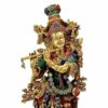 Large Multicolor Brass Lord Krishna Idol Statue for Home Decor and Puja, Height 29 Inches
