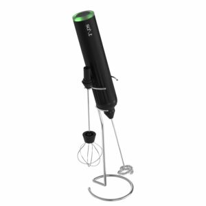AeroWhisk Pro Rechargeable Frother | 3 Speed Modes | 3 Replaceable Heads - Milk Frother, Egg Beater, Mixer | Powerful Motor with 1500mAh Battery | Stand Included (Black)